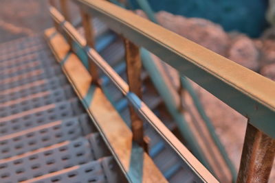 High angle view of metal railing