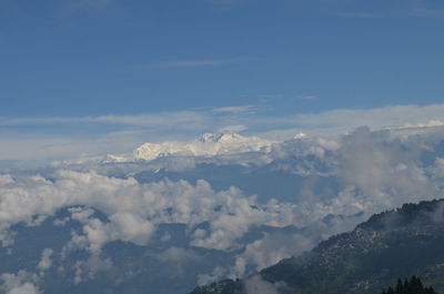 Low angle view of clouds over mountains