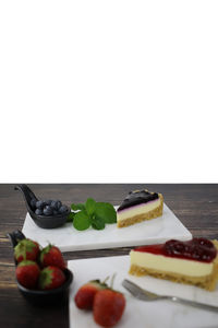 Close-up of fruits served on cutting board