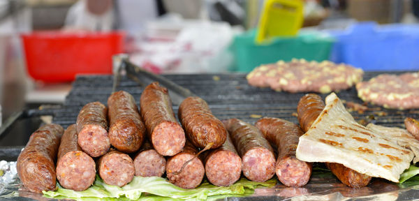 Close-up of sausages