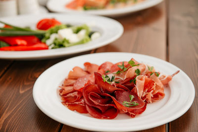 Close-up of food in plate on table