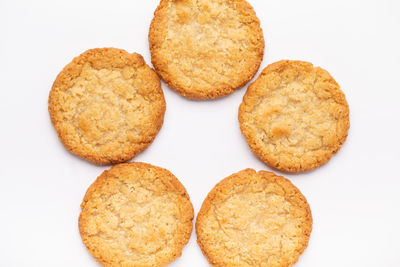 High angle view of cookies against white background
