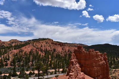 Rock formations on mountain against sky