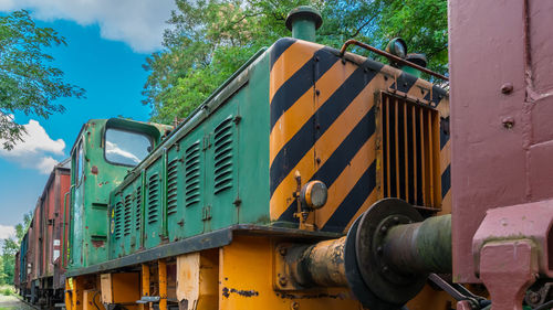 Low angle view of train against sky