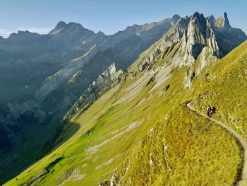 Scenic view of a steep alpine ridge on a summer day in switzerland