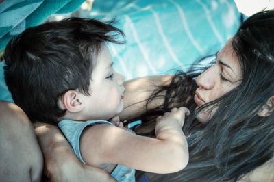 Close-up of mother and son