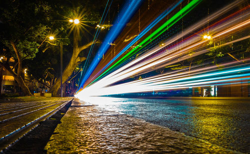 Light trails on road at night