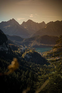 Castle neuschwanstein in front of lake alp in bavaria