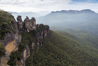 View of blue mountain three sisters peaks from echo point lookout