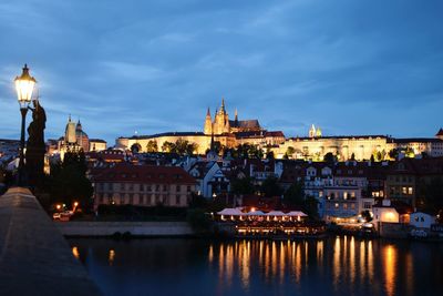 Illuminated cityscape against sky