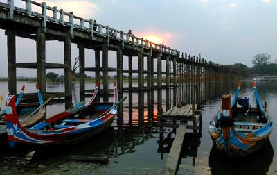 Boats moored in city