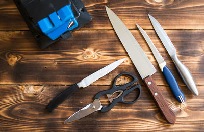 High angle view of tools on table