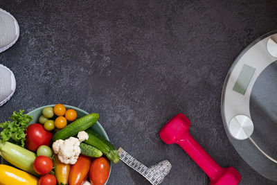 High angle view of food on table