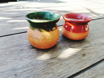 Close-up of drink in jar on table