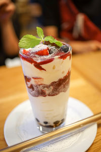 Close-up of ice cream in plate on table