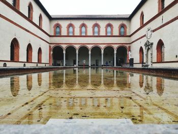 Reflection of building in water