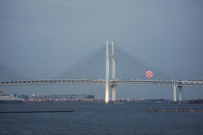 View of suspension bridge over river