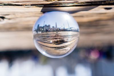 Close-up of crystal ball in water