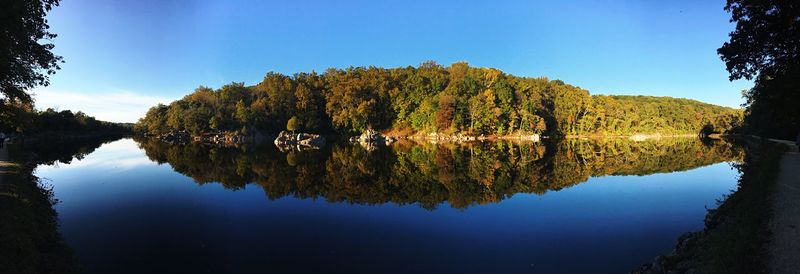 Reflection of trees in lake against sky