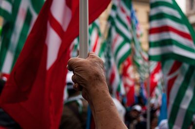 Close-up of hand holding flag