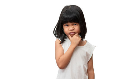 Portrait of a teenage girl over white background