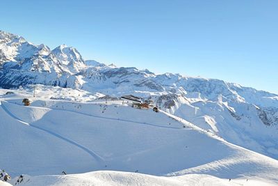 Scenic view of snow covered mountains