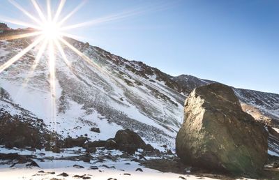 Scenic view of snow mountains against clear sky