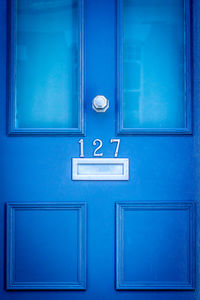 Close-up of closed blue door