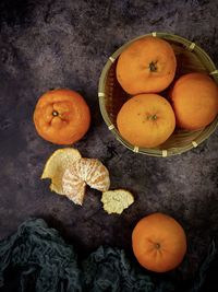 High angle view of mandarin oranges or tangerin during chinese new year