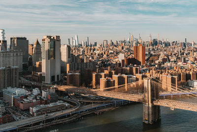 High angle view of buildings in city