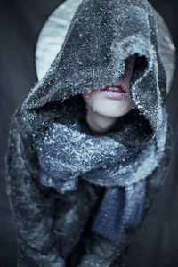 Close-up of baby girl in snow