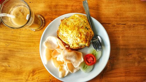 High angle view of lunch served on table