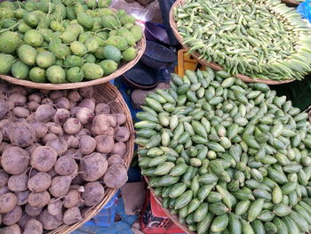 High angle view of fresh vegetables at market stall