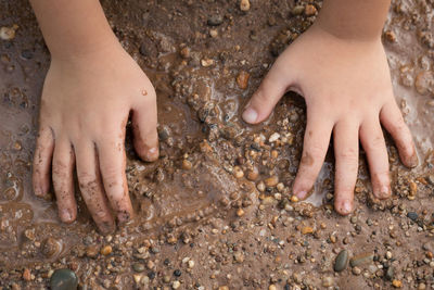 Low section of baby feet on sand