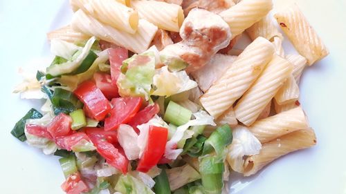 High angle view of chopped vegetables in plate