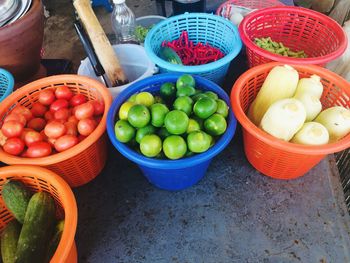 High angle view of fruits for sale in market