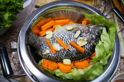 High angle view of food in bowl