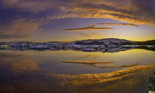 Scenic view of lake against sky during sunset