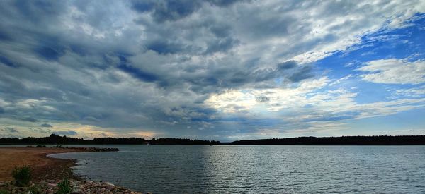 Scenic view of lake against sky during sunset