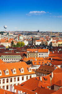 High angle view of buildings in city