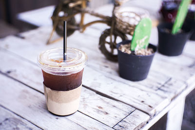 Close-up of coffee served on table