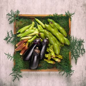 High angle view of vegetables on table