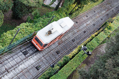 High angle view of train on railroad track