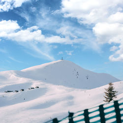 Scenic view of snow covered mountains against sky