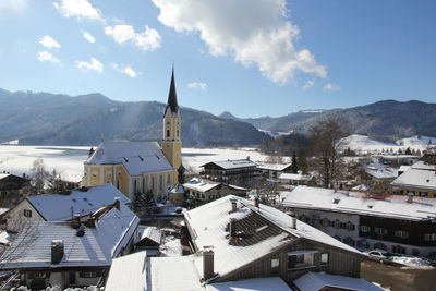 High angle view of town in winter