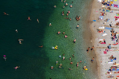 High angle view of people at beach