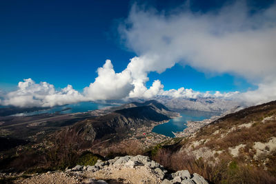 Aerial view of landscape against cloudy sky