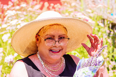 Smiling woman wearing hat