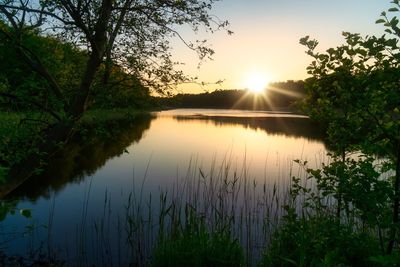 Scenic view of lake against sky during sunset