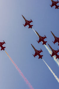 Low angle view of airshow against clear sky